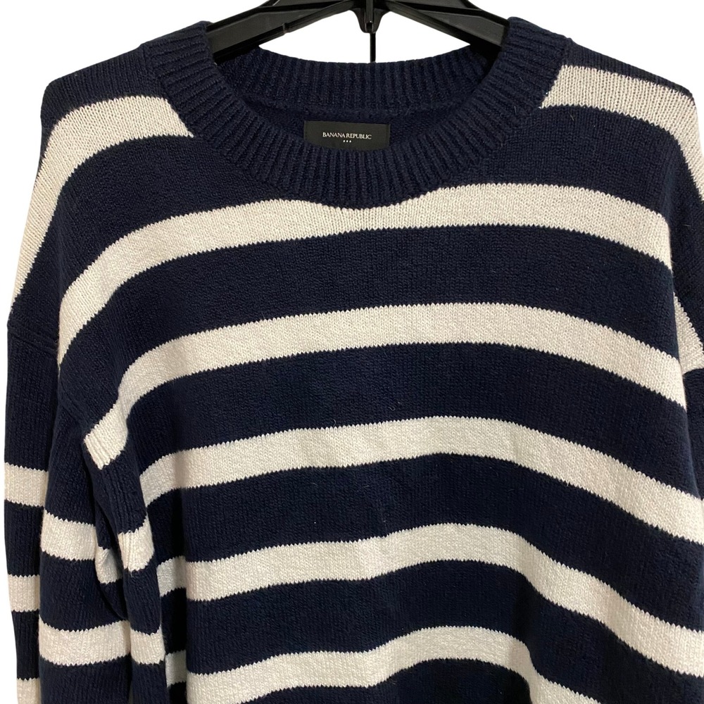 Banana Republic Striped Sweater Women XXL Navy Blue White Coastal Preppy Knit - Picture 3 of 8
